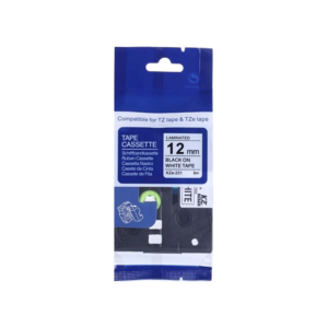 מדבקות TZE-5331 סרט מקורי שחור ע"ג לבן 12 מ"מ למדפסת P-Touch