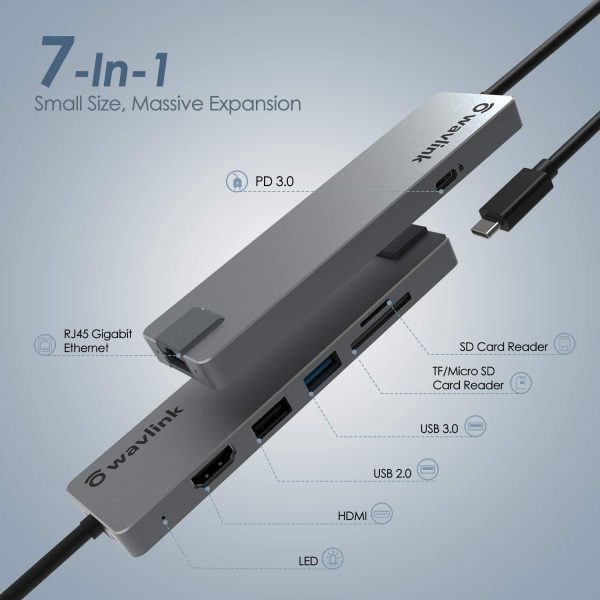 ⁦תחנת עגינה מיני עם טעינה Wavlink Type-C⁩ – תמונה ⁦2⁩