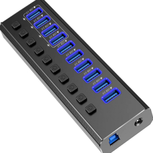 רכזת USB3 אלומינום 10 פורט, מתוכם 4 להטענה מהירה כולל ספק