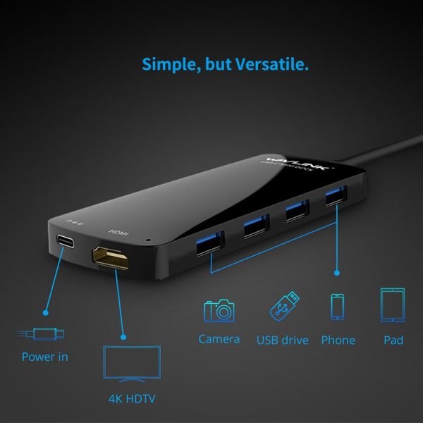 ⁦תחנת עגינה מיני כולל הטענה Wavlink Type-C⁩ – תמונה ⁦4⁩