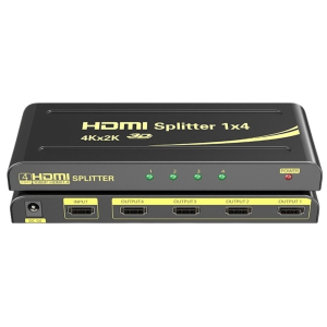 מפצל HDMI מוגבר ל-4 מסכים בו זמנית, תומך 4K@30hz + 3D, גרסת