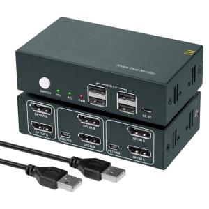 מתג 2:1 KVM DP|4K@60HZ|USB 2.0|2xDP + ספק וכבלים