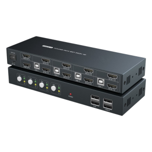 מתג Dual Head KVM 4:1 KVM+USB+2xHDMI 4K + ספק + כבלים