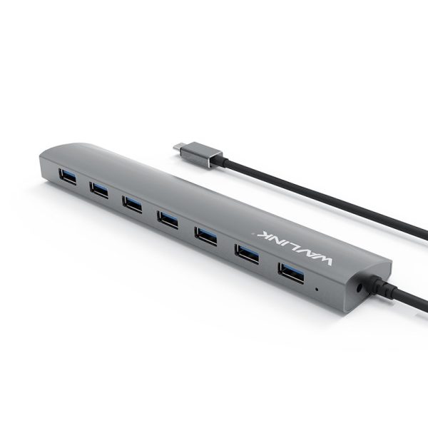 רכזת USB HUB 7 port USB-C אלומיניום + שנאי WAVLINK
