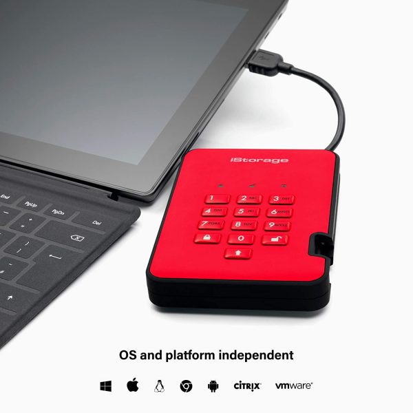 ⁦דיסק מוצפן נייד 2.5'' / SSD / diskAshur2 / 2TB / Red⁩ – תמונה ⁦2⁩