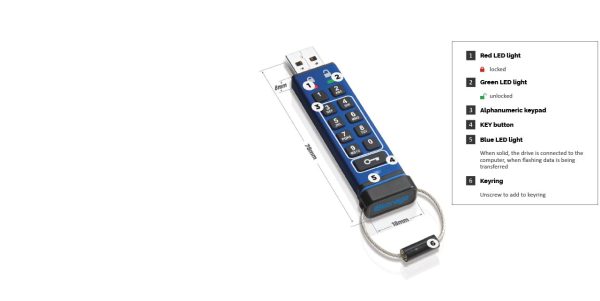 ⁦דיסק און קי מוצפן datAshur Pro USB3 256-bit 16GB⁩ – תמונה ⁦5⁩