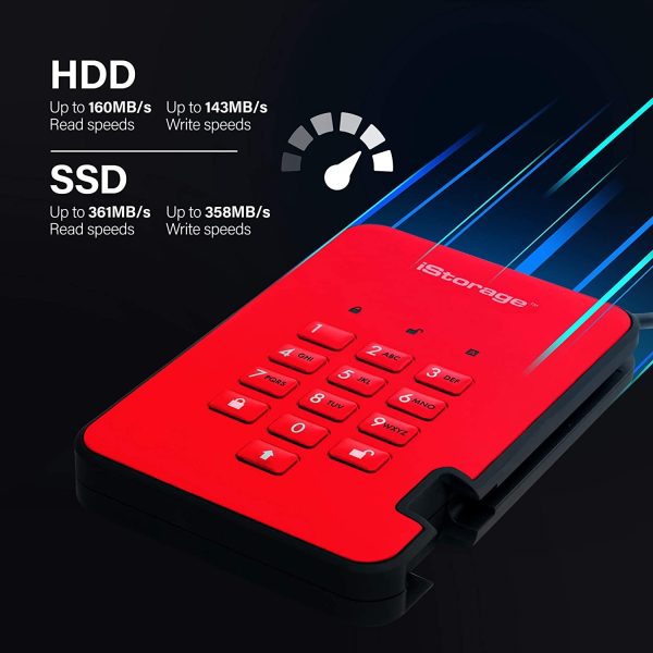⁦דיסק מוצפן נייד 2.5'' / SSD / diskAshur2 / 512GB / Red⁩ – תמונה ⁦3⁩