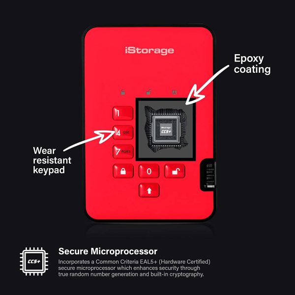 ⁦דיסק מוצפן נייד 2.5'' / SSD / diskAshur2 / 8TB / Red⁩ – תמונה ⁦2⁩
