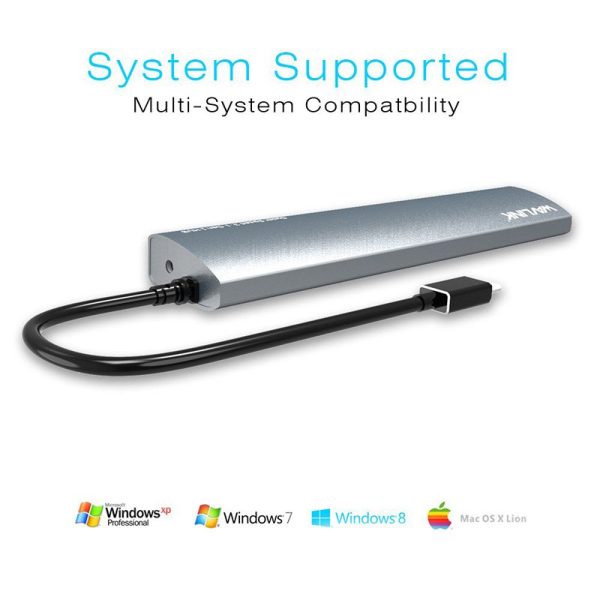 ⁦רכזת USB HUB 7 port USB-C אלומיניום + שנאי WAVLINK⁩ – תמונה ⁦4⁩