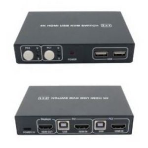 מתג KVM שני מחשבים לעמדת עבודה אחת - אוטומטי KVM+USB+2xHDMI 4K + ספק