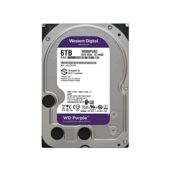 דיסק קשיח פנימי WD Purple Desktop 3.5" 6TB 5400RPM 64MB 3YL