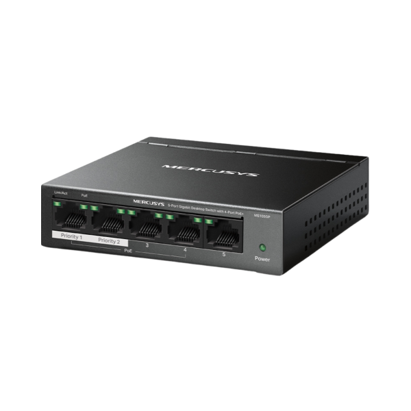 ⁦מתג שולחני Mercusys 5 Ports 10/100/1000Mbps 4-Port PoE+ 1YL⁩ – תמונה ⁦2⁩